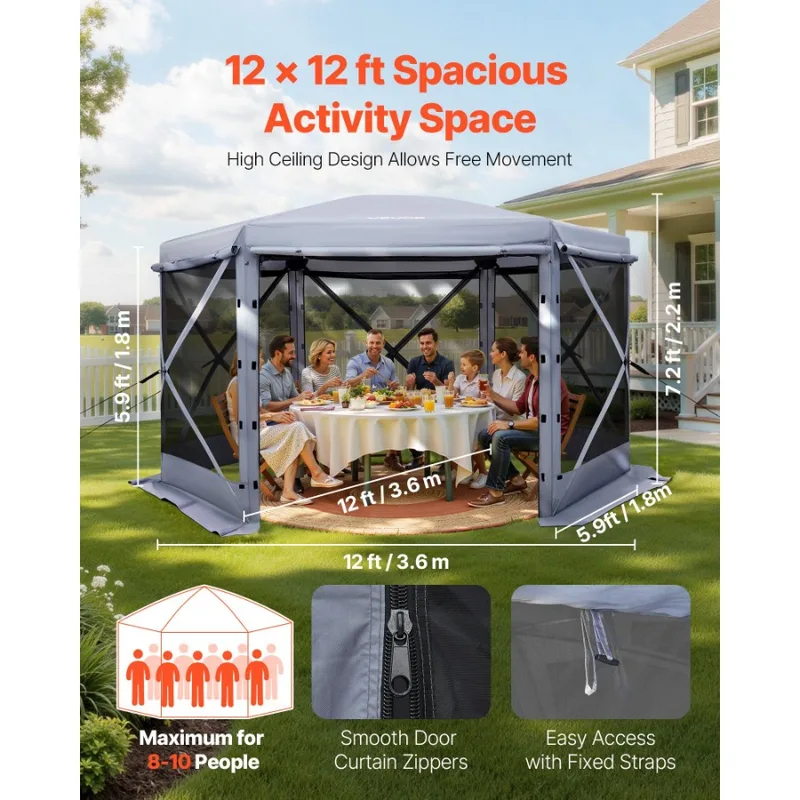 Tente gazebo à 6 côtés 12x12 p - Screen Top Mesh avis et prix